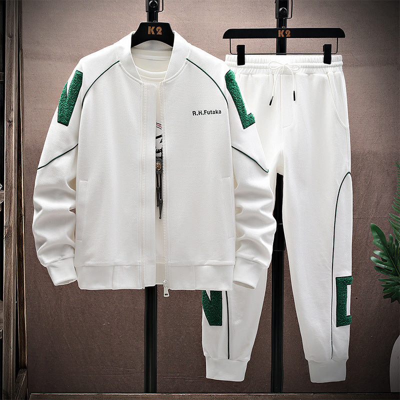 Spring & Autumn Embroidered Baseball Tracksuit – Men’s Casual Sports Jacket and Pants Set