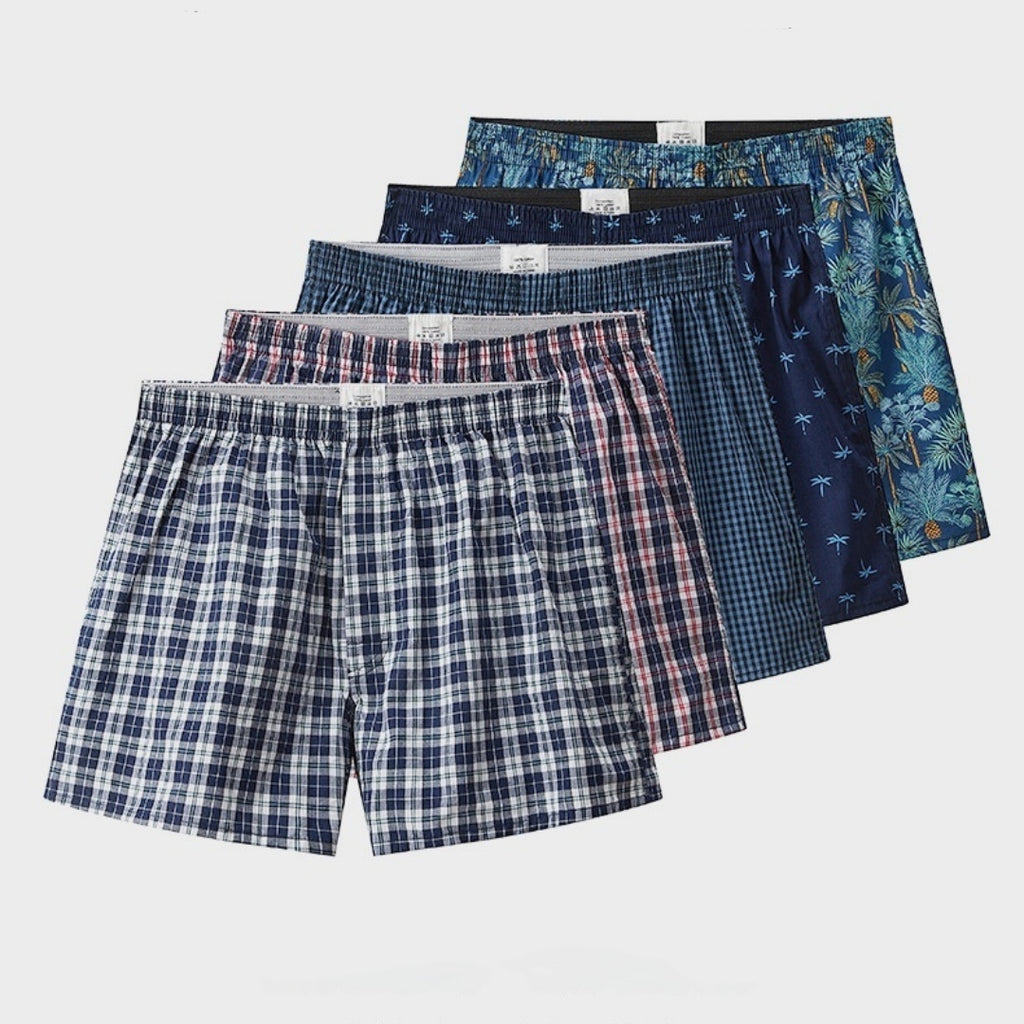Woven Cotton Plaid Loose Men’s Underwear – Breathable Quick-Dry Mid-Waist Boxers for All Seasons