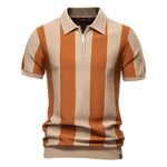 Men’s Lapel Short-Sleeved Woolen Polo Shirt – Classic Striped Summer Top for Casual & Smart Wear