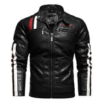 Men’s Leather Motorcycle Jacket – Stand Collar Slim Fit Bomber Coat with Zipper and Pockets
