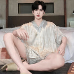 Men’s Ice Silk Pajamas Set – Lightweight Summer Sleepwear with Short Pants | Breathable Satin Homewear for Spring & Summer