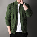 Men's Jacquard Cardigan Sweater – Single-Breasted Slim-Fit Pullover with Pockets for Youth