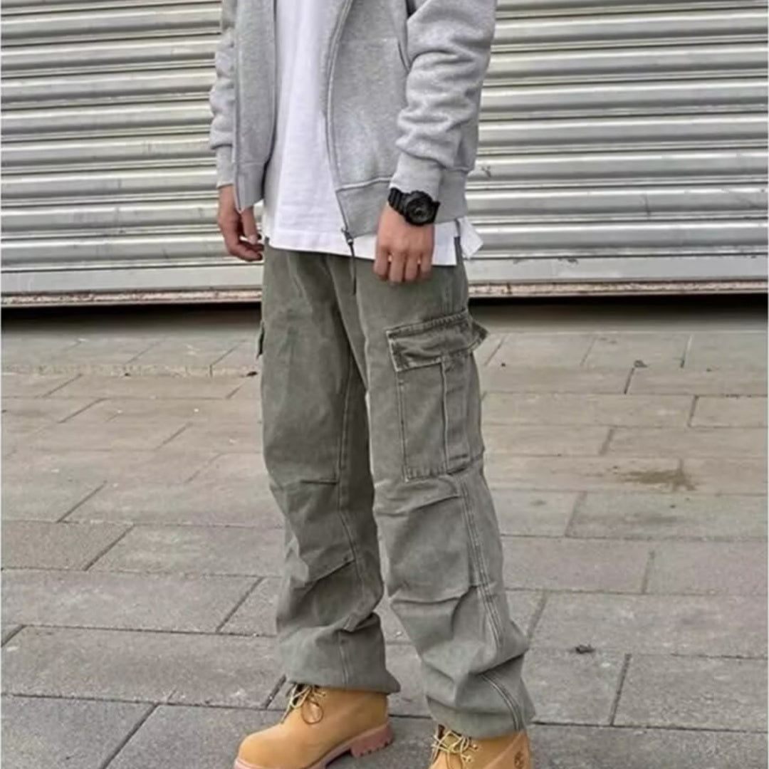 Loose Straight Heavy Stone Washed Retro Denim Trousers – Casual Cotton Jeans for Men