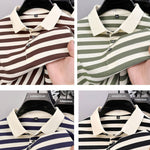 Men’s Lapel Jacquard Striped Shirt | Breathable Summer Business Casual Short Sleeve Top