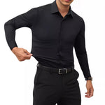 Men’s Full Elastic Long Sleeve Shirt – Simple Solid Color Stretch Cardigan for Daily Wear