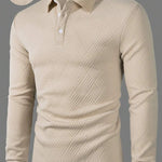 Men’s Solid Color Fashion Lapel Long Sleeve Polo Shirt – Loose Fit Daily Wear Top in Multiple Colors