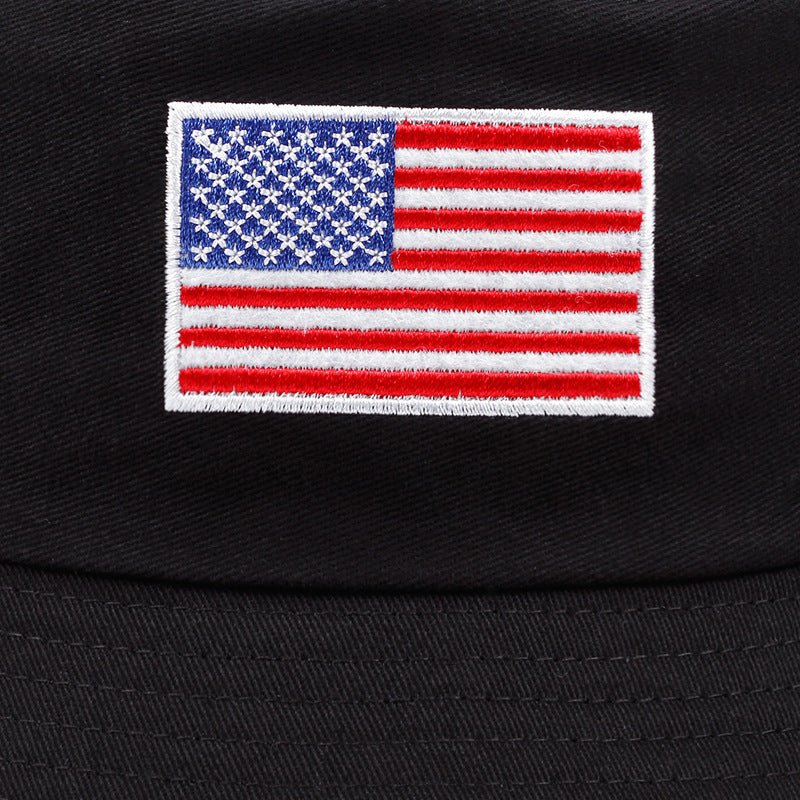 Stars & Stripes Embroidered Fisherman Bucket Hat – Sun-proof, Stylish, Acrylic Fiber, Unisex, Four Seasons Outdoor Hat