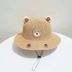 Bear Sun-Proof Straw Hat – Cute Baby Travel Sun Hat for Boys & Girls | Breathable, Windproof, Summer Sun Protection