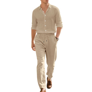 Loose Casual Long Sleeves Shirt and Trousers Two-Piece Set for Men – Lightweight Linen Outfit