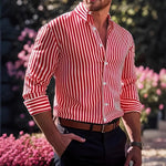 Ins Stripe Printed Long Sleeve Shirt for Men – Casual Loose Lapel Button Top Fashion Daily Wear
