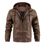 Men’s Hooded PU Leather Jacket – Warm Zipper Pockets Fashion Coat for Winter Daily Wear