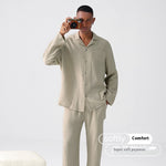 Men’s Woven Cotton Gauze Pajamas – Long Sleeve Thin Homewear Suit for Spring and Autumn