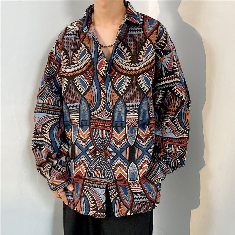 Loose Japanese-Style Retro Ethnic Long Sleeve Shirt – Autumn & Winter Cardigan for Youth Couples