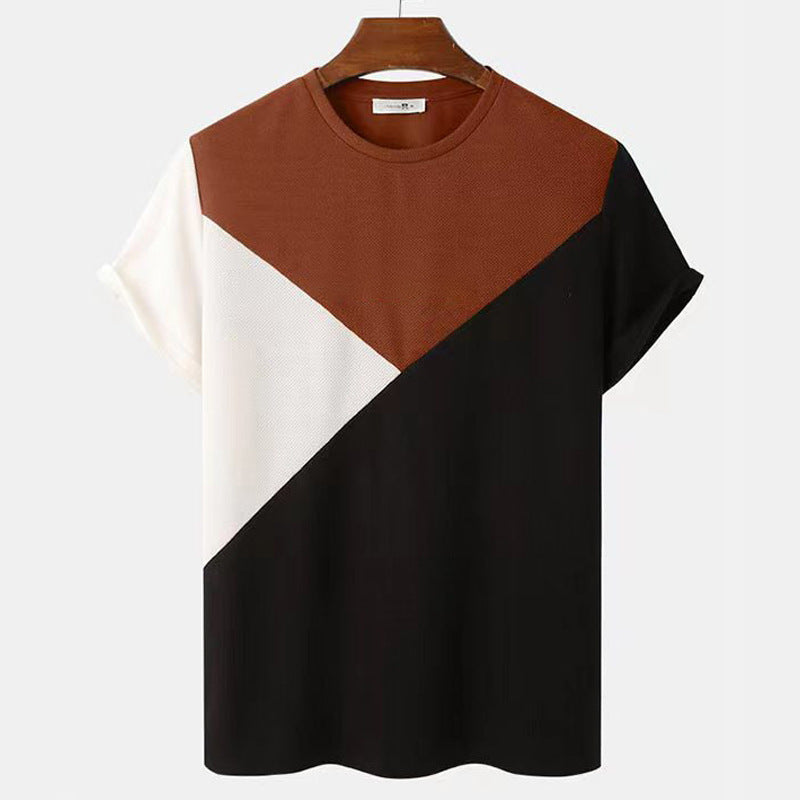 Striped 3D Printed Knitted Mesh Top | Loose Breathable Short Sleeve T-shirt for M