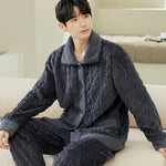 Men’s Coral Fleece Cardigan Pajamas – Long Sleeve Homewear Set, Warm and Comfortable for Winter and All Seasons