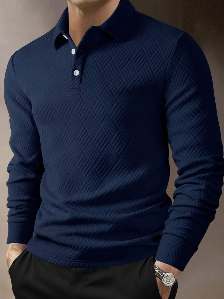 Men’s Solid Color Fashion Lapel Long Sleeve Polo Shirt – Loose Fit Daily Wear Top in Multiple Colors
