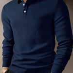 Men’s Solid Color Fashion Lapel Long Sleeve Polo Shirt – Loose Fit Daily Wear Top in Multiple Colors