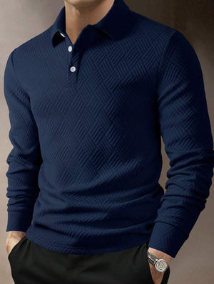 Men’s Solid Color Fashion Lapel Long Sleeve Polo Shirt – Loose Fit Daily Wear Top in Multiple Colors