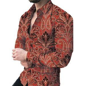 Men’s Casual Long Sleeve Floral Shirt – Lightweight Printed Cardigan Style Lapel Top for Daily Wear